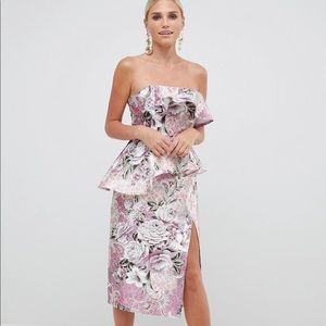 ASOS DESIGN structured bandeau midi dress in wallpaper floral print